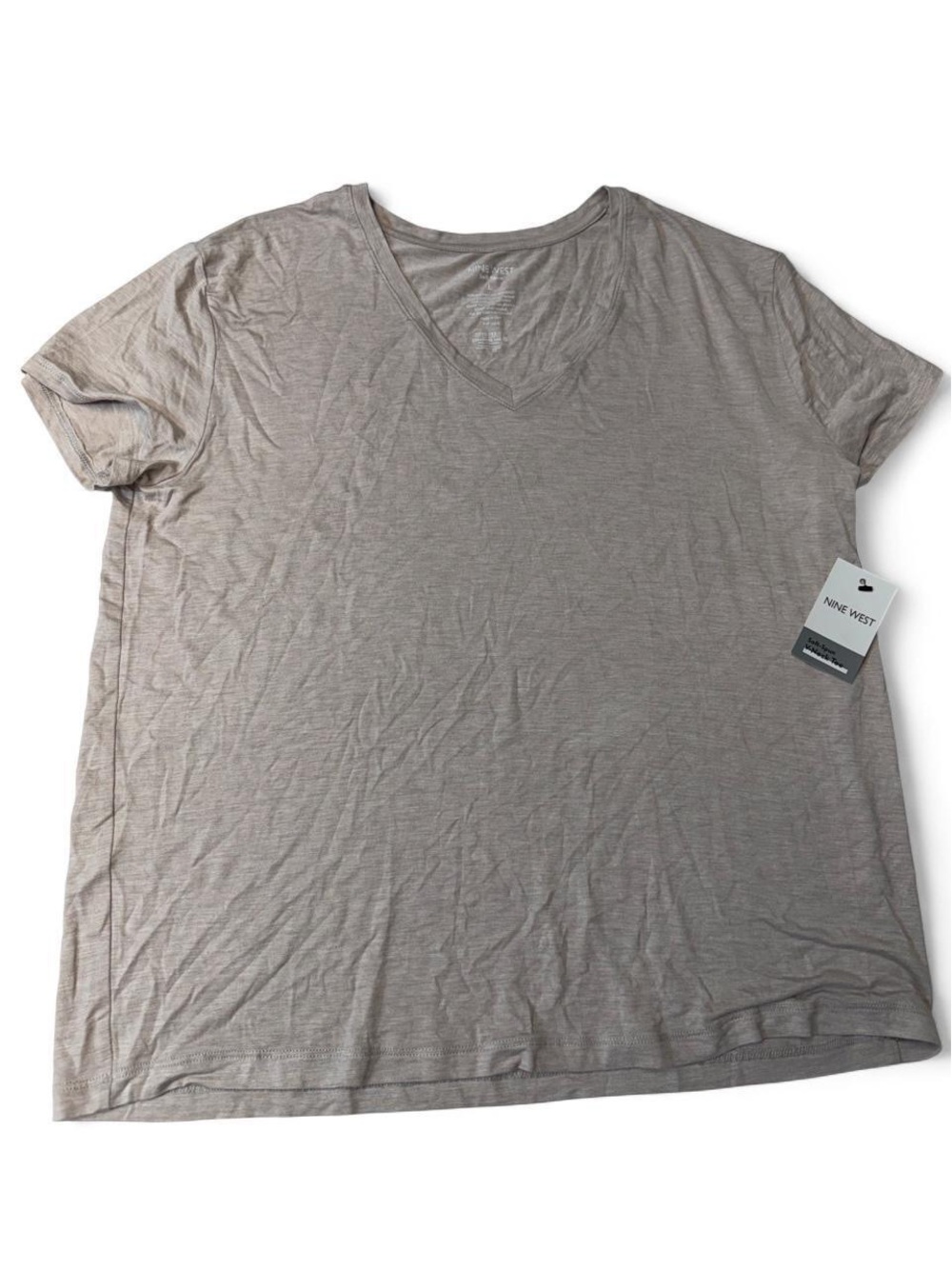 Nine West Soft-Spun V-Neck Tee Women’s Large Taupe NWT